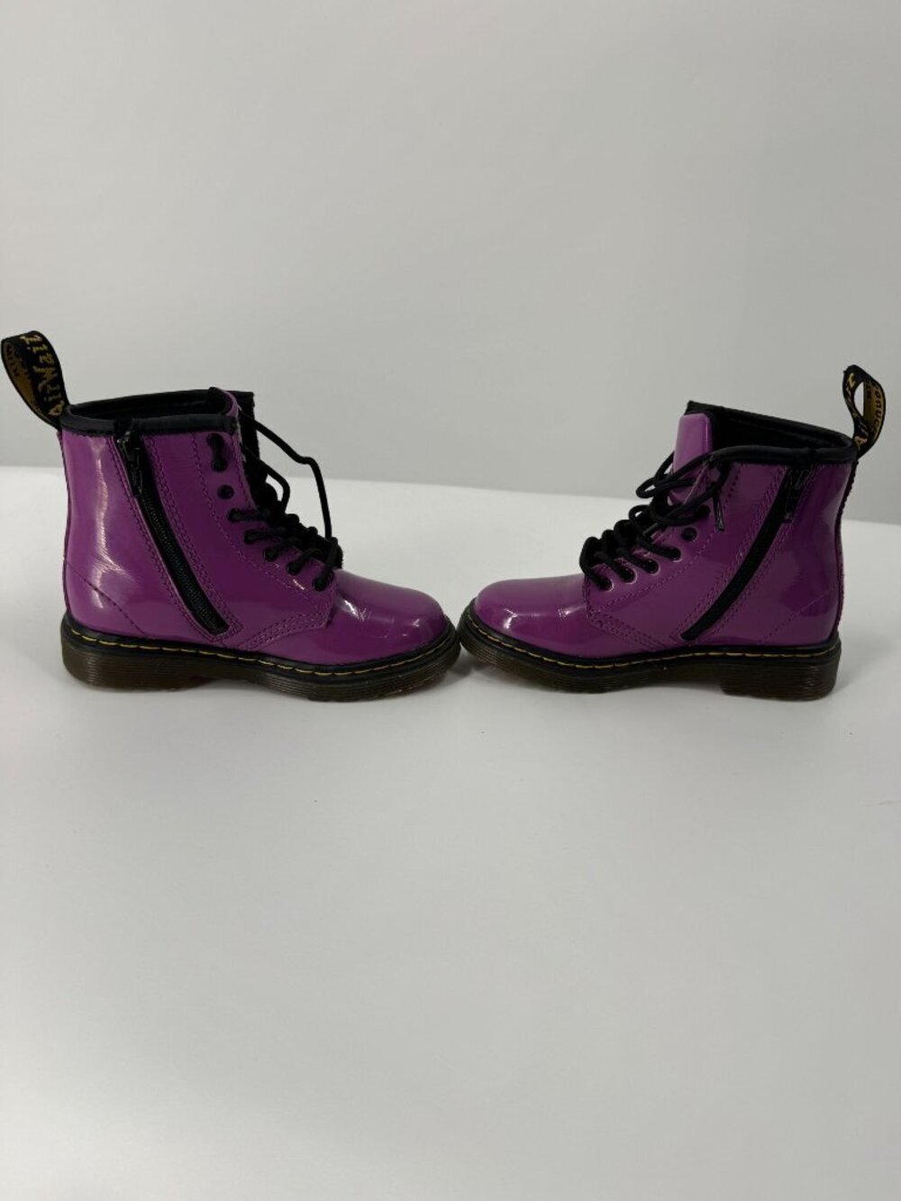 Dr. Martens Purple Patent Leather Kids Lace-Up Boots With Side Zipper Durable So - Picture 6 of 9